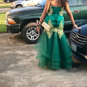 Green and gold prom dress